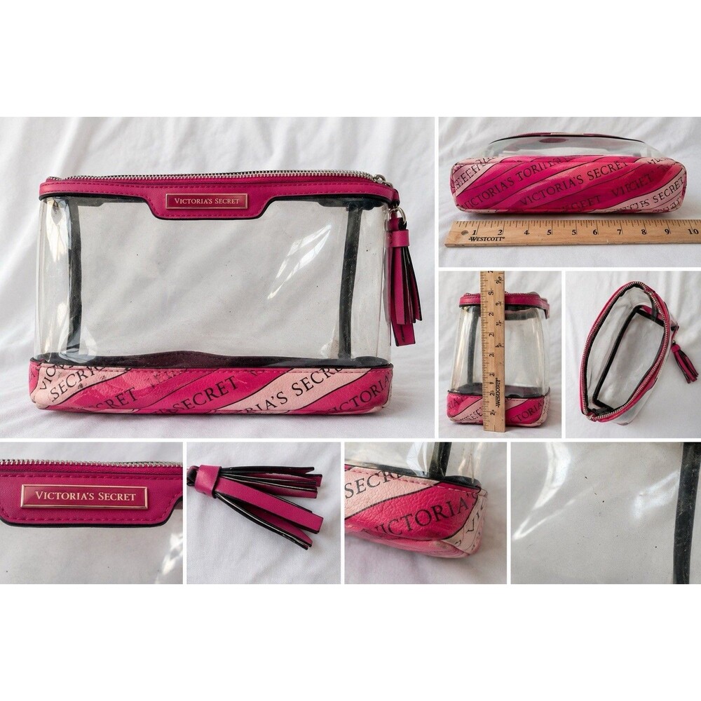 Victoria Secret Clear Case Black Cosmetic Makeup Bag Wristlet Logo Y2k